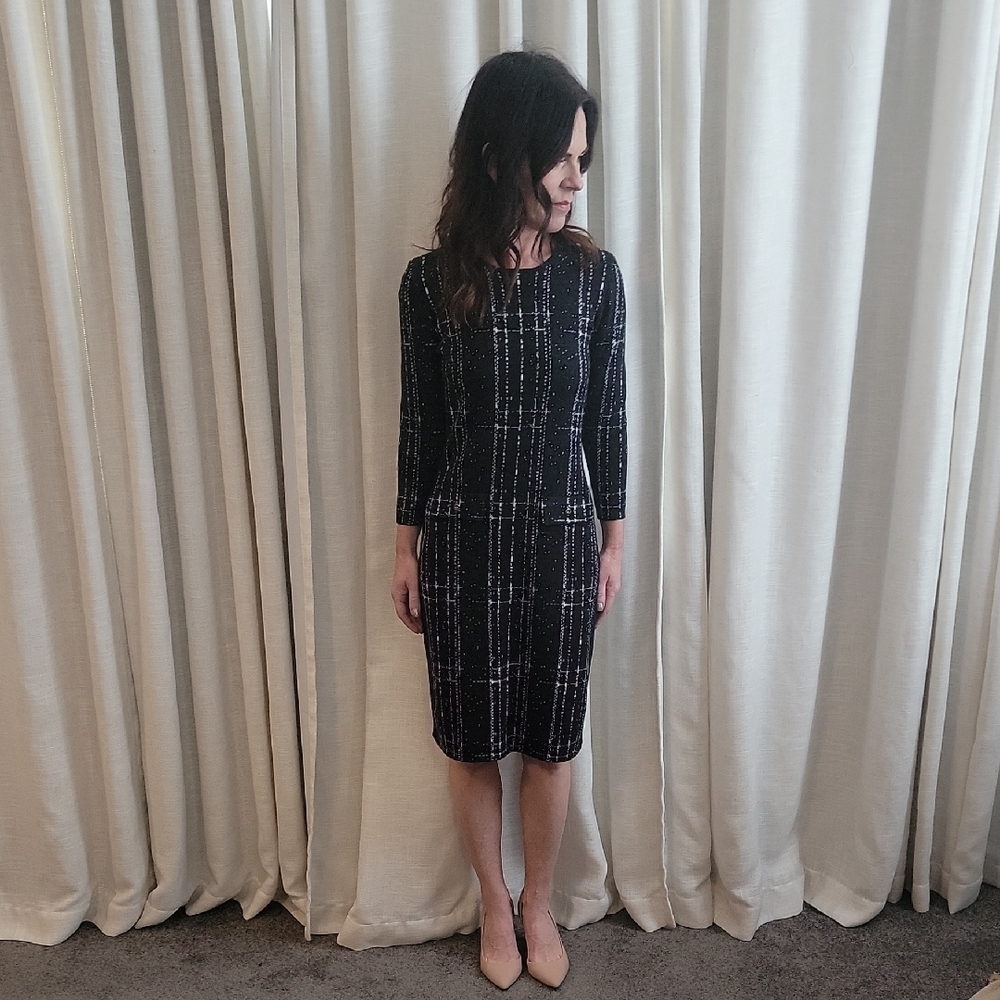 DKNY Black and White Long Sleeve Dress